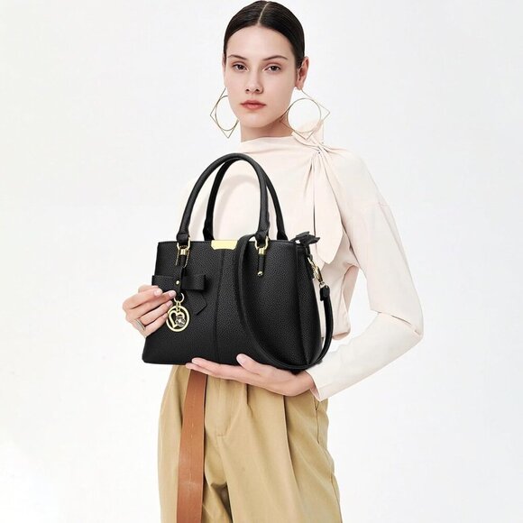 3 Zippered Compartments Purses and Handbags for Women Top Handle Satchel Shoulde - Picture 2 of 7